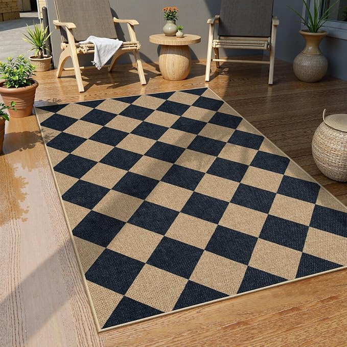 Lahome Checkered Easy Jute 3x5 Outdoor Patio Rug, Washable Rugs - Image 7