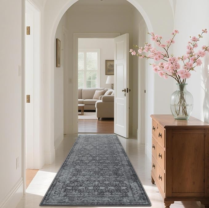 2'6"x8' Washable Runner Rug for Hallway, Non Slip Vintage Floral Long Carpet - Image 5