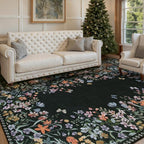 Wonnitar Washable 8x10 Rug, Non-Slip Soft Black Botanical Area Rugs - Image 2