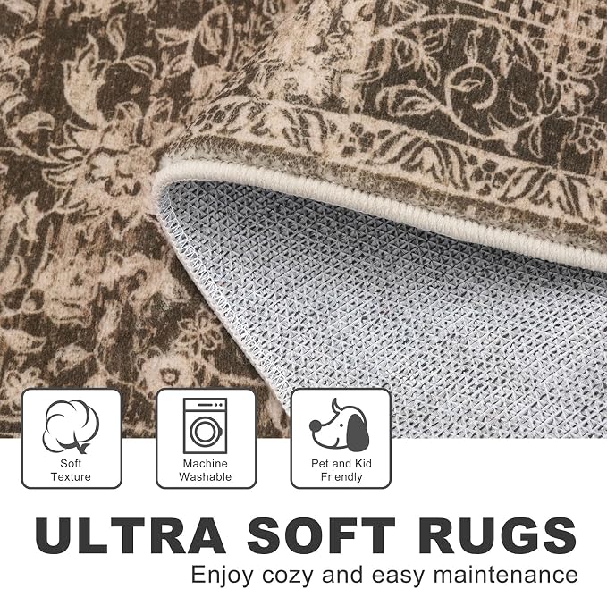 KILOCOCO Area Rug 3x5 Entryway Rug Washable Printed Vintage Floral Rubber - Image 6
