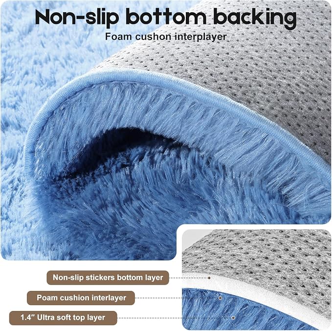 2x3 Blue Rugs for Bedroom Living Room, Fluffy Small Area Rug Soft Shag Carpet - Image 4