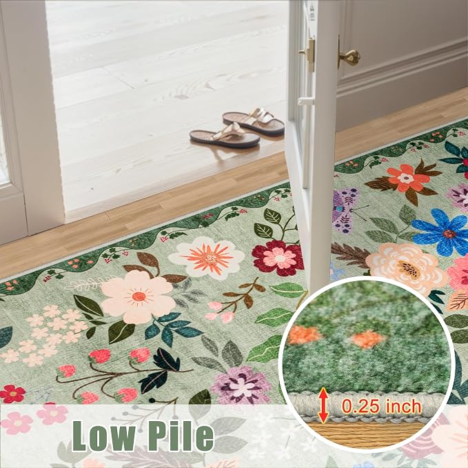 Area Rugs 9x12 Living Room: Floral Washable Rug Vintage Large Soft Boho - Image 8