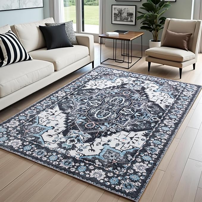 Area Rug for Living Room, 9x12 Machine Washable Non Slip Large Faux Wool Throw - Image 2