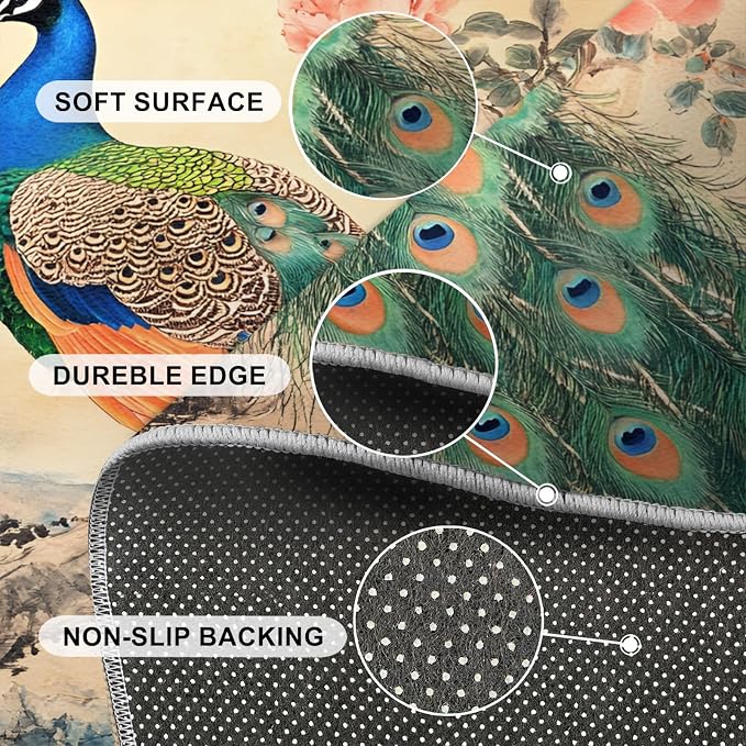 Peacock Peony Flower Area Rug 8x10-8x10 Rug, Classic Peacock Peony Rugs - Image 6