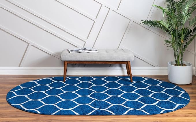 Rugs.com Lattice Frieze Collection Rug – 5' x 8' Oval Navy Blue Medium Rug - Image 3
