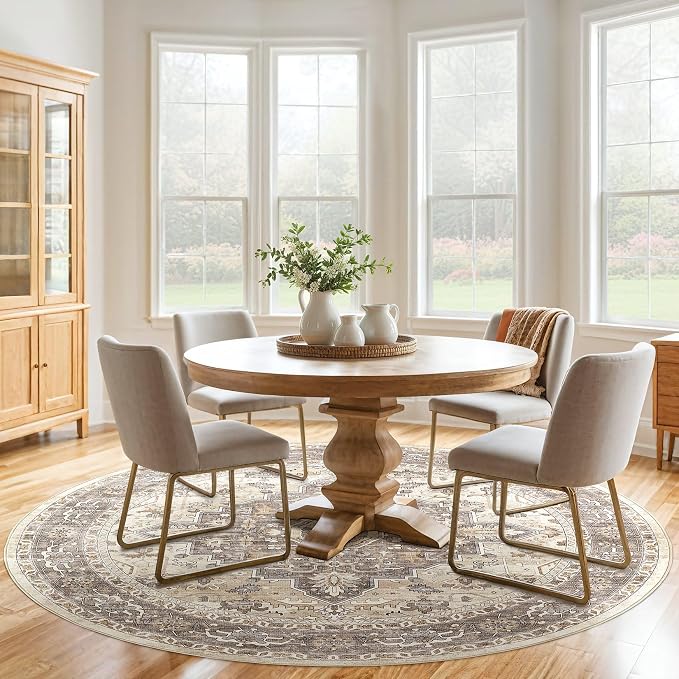 Round Rug Living Room Rugs: 7x7 Washable Boho Neutral Large Circle Soft Indoor - Image 5