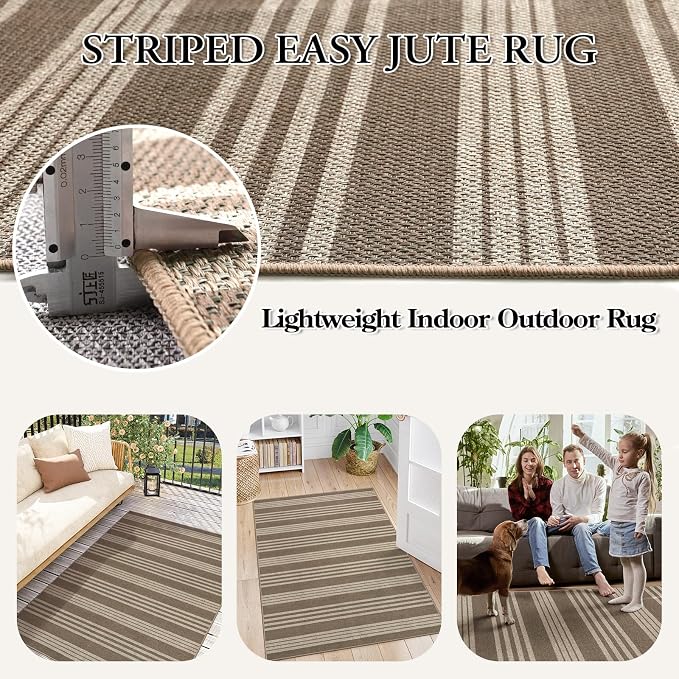 Lahome Striped Non Shed Easy Jute Rug, 5x7 Large Living Dining Room Rug - Image 6