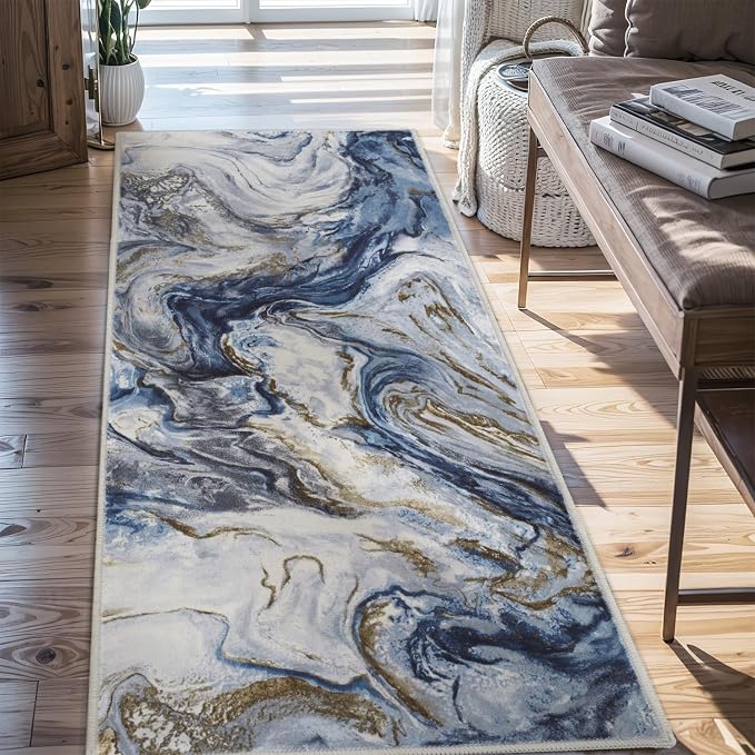 2x8 Runner Rug for Hallways Kitchen Modern Abstract Washable Runner Rug Soft - Image 3
