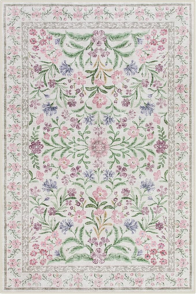 Wonnitar Boho Floral Area Rug 6x9, Washable Purple Rugs - Image 8