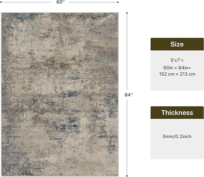 GENIMO Washable 5x7 Area Rugs for Living Room, Non Slip Modern Abstract Rug - Image 2