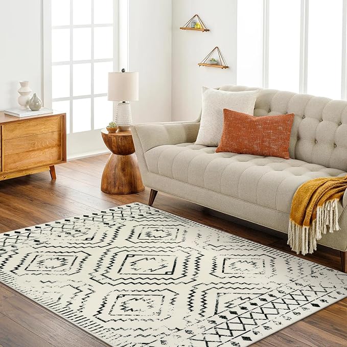 Wonnitar Moroccan Washable Rugs 5x7, Large White Tribal Area Rug - Image 5