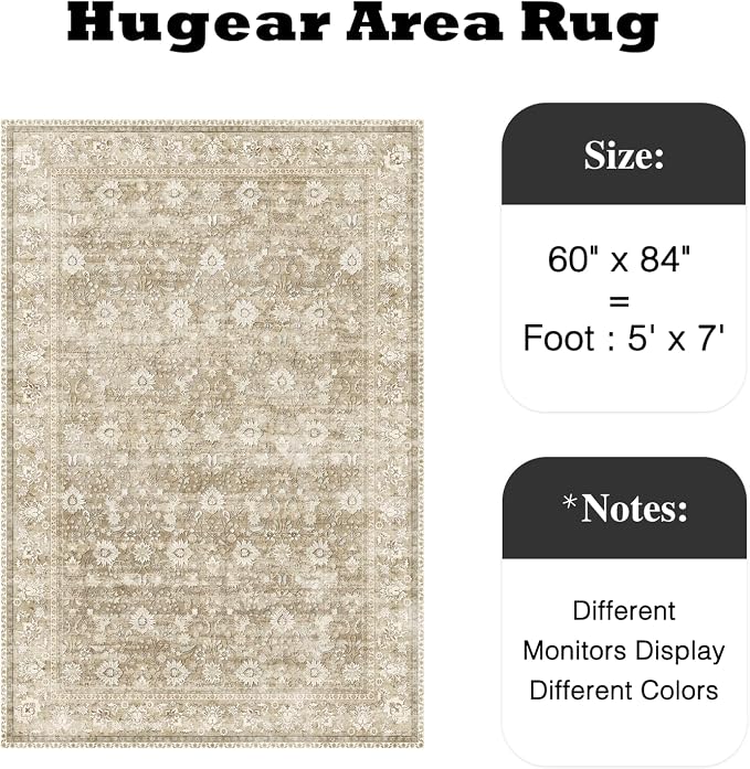 HUGEAR 5x7 Machine Washable Rugs Beige Hallway Area Rug Indoor Accent Rug - Image 2