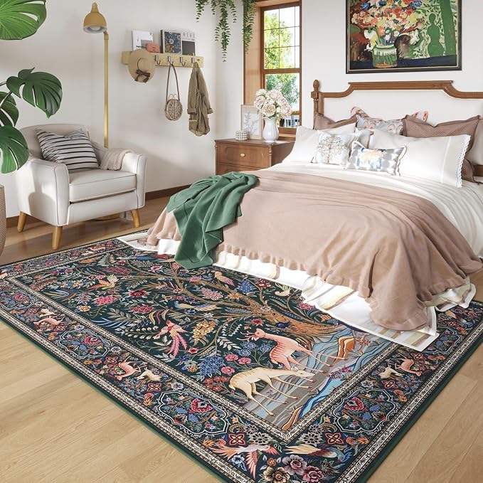 Rugcomf Area Rugs 5x7 Vibrant Tree of Life-Patterned Vintage Washable Area Rug - Image 3