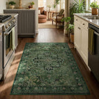 Green Medallion 4x5 Throw Rug for Large Kitchen, Distressed Vintage Small Area by Jainmy