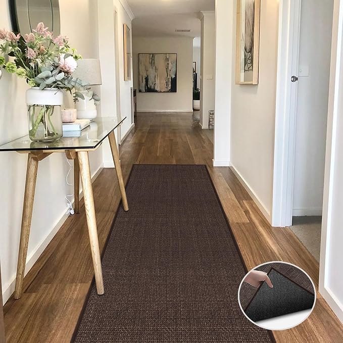 GOYLSER 12ft Jute Laundry Room Rug Non Slip, Rubber Backed Kitchen Rug Floor - Image 2
