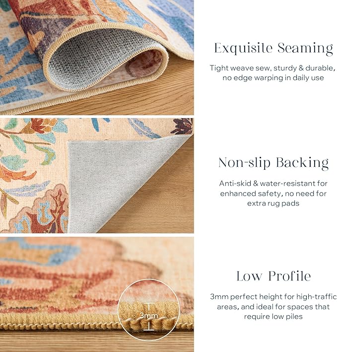 Phantoscope Washable Area Rug 4'x6' Non-Slip, Vintage Boho Rugs - Image 5