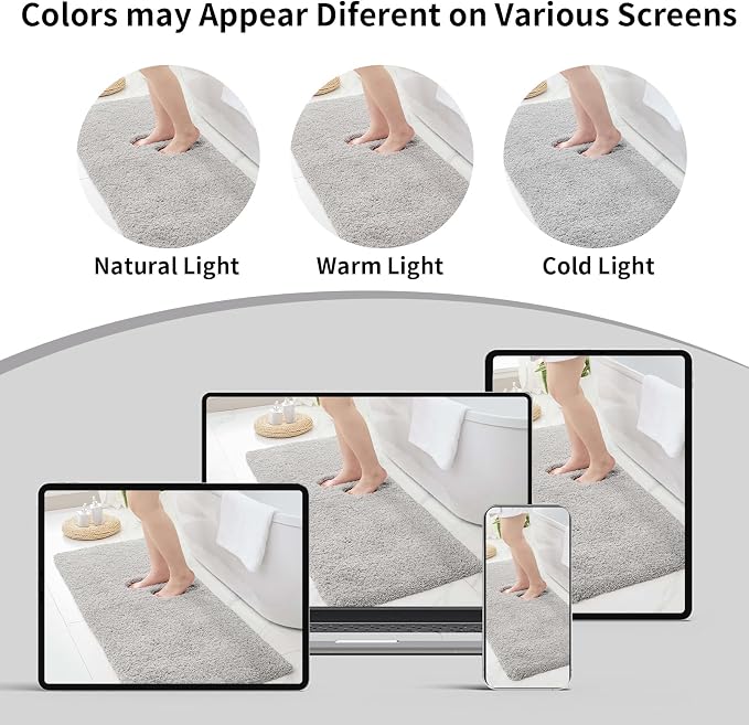 Gray Bathroom Runner Rug 24x70 Non Slip Fluffy Long Bath Mat - Image 8