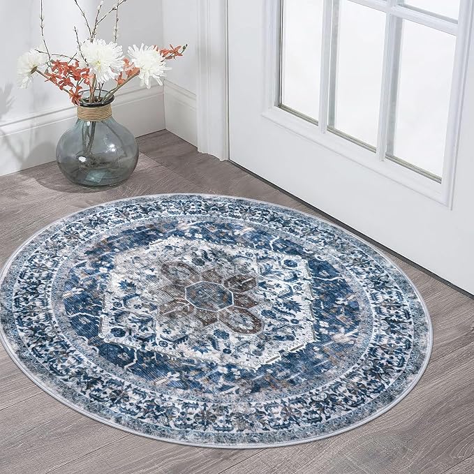 KOZYFLY Round Rug 3 Ft Rugs for Entryway Washable Circle Entrance Rug Non Slip by KOZYFLY