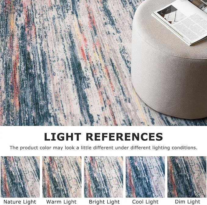 3x5 Modern Abstract Area Rug for Entryway, Teal Blue Peach Gray Multi Super - Image 4