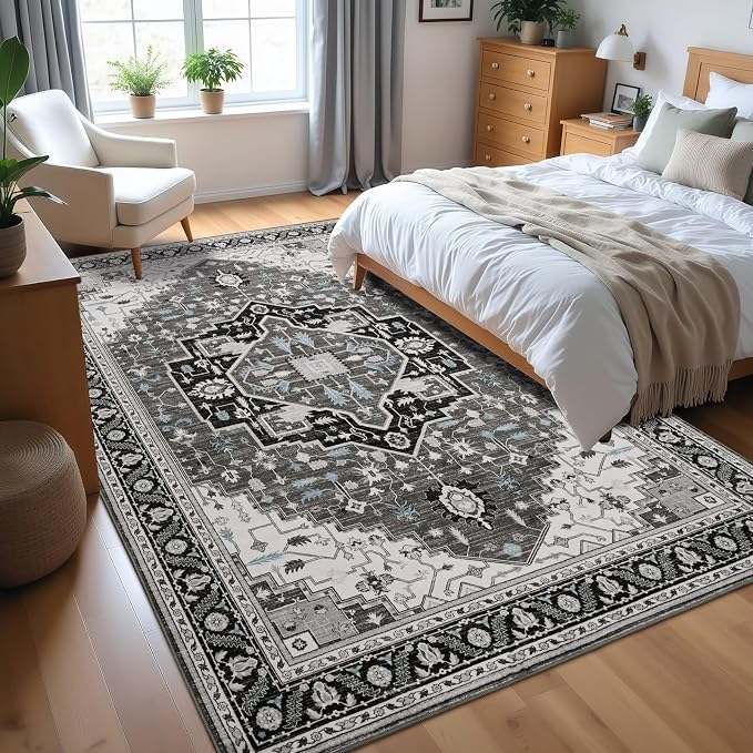 4x6 Black Grey Area Rug for Living Room, Machine Washable Rugs - Image 4