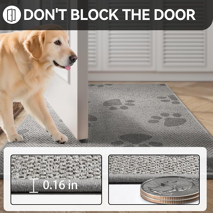 Door Mat Indoor Entrance 24"x35", 0.16" Thin Paw Print Low Pile Doormat - Image 4
