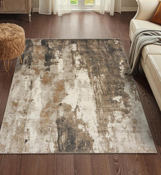 LUXE WEAVERS Lagos Collection Beige 4x5 Abstract Area Rug by LuxeWeavers