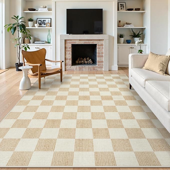 LIVEBOX 8x10 Area Rugs for Living Room, Checkered Non-Slip Washable Rugs by LIVEBOX