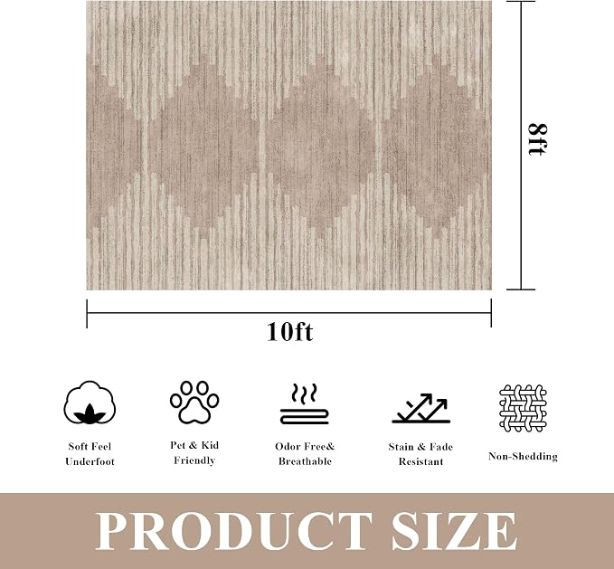 HelloTree Area Rug for Living Room 8x10 Washable Geometric Rug Stripe Farmhouse - Image 2