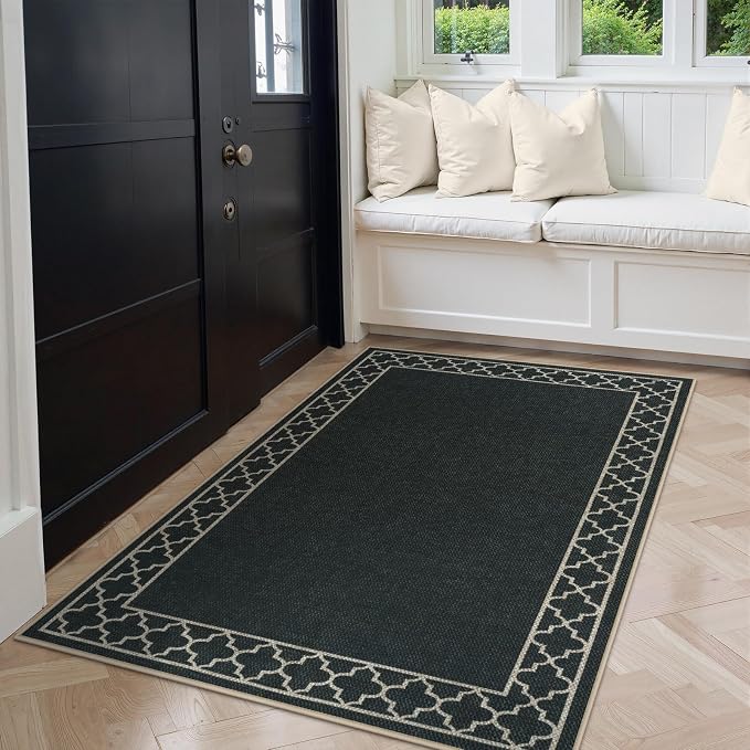 OJIA Easy Jute Front Door Mats Black Outdoor Rug 3x5, Washable Entryway Rug by OJIA