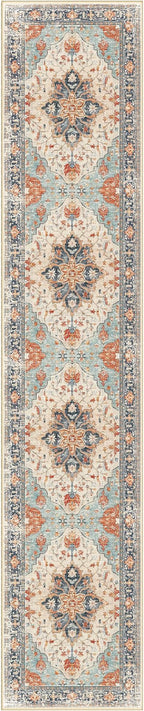Area Rugs 2'6''x12' Washable Non-Slip, Floral Vintage Distress Print Pattern by RELEANY