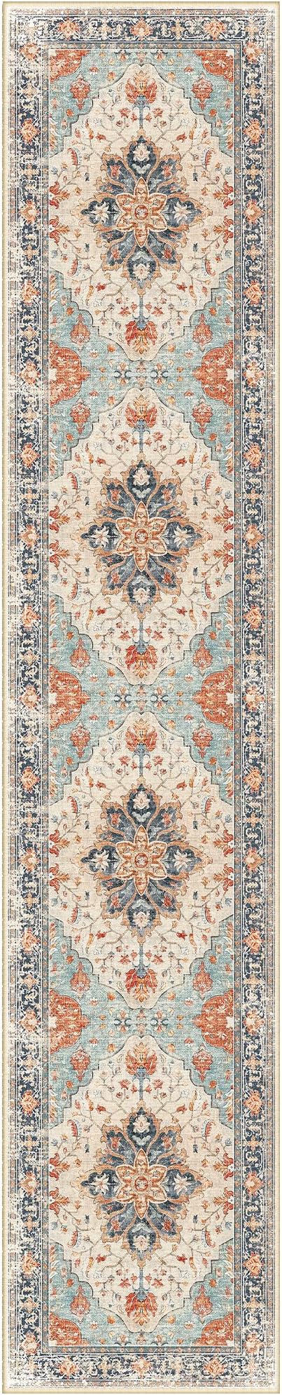 Area Rugs 2'6''x12' Washable Non-Slip, Floral Vintage Distress Print Pattern by RELEANY