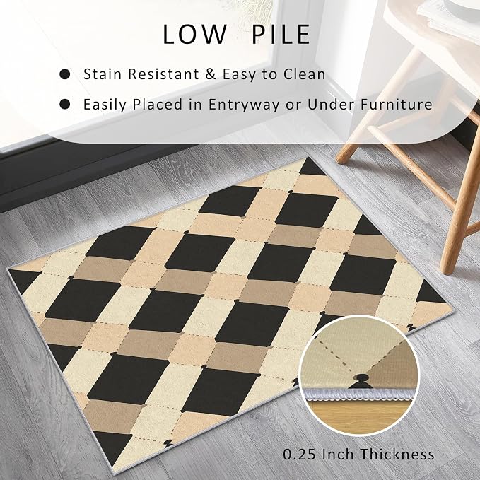 Washable 6x6 Modern Geometric Rug Living Room, Abstract Diamond Design Area Rugs - Image 5