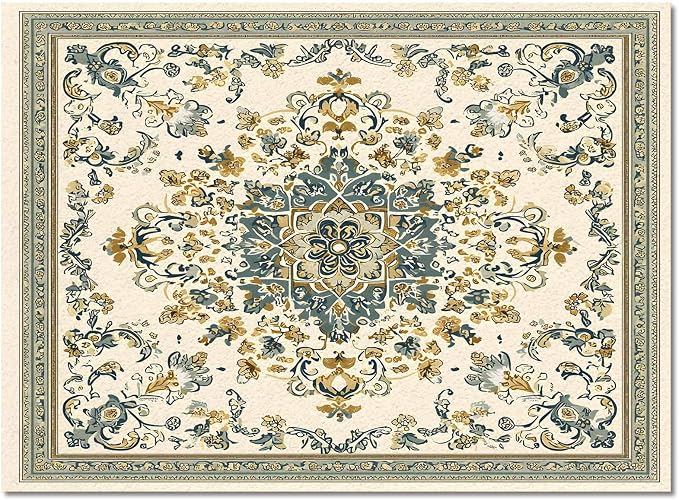 Bohemian Rectangular Area Rugs for Living Room Bedroom 5 x 6.9 ft Vintage by Libaoge