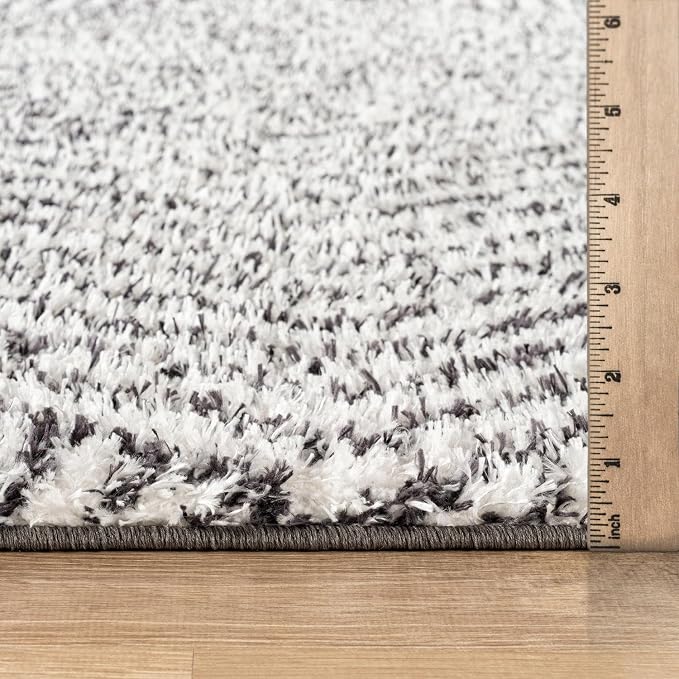 Rugshop Geometric Diamond Stripe Shag Runner Rug White 2' 3" x 12' Great - Image 3