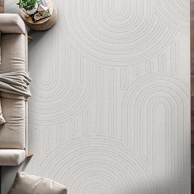 Beverly Rug Micro Loop Area Rug White 8x10 Modern Luxury Soft Circle Geometric - Image 6