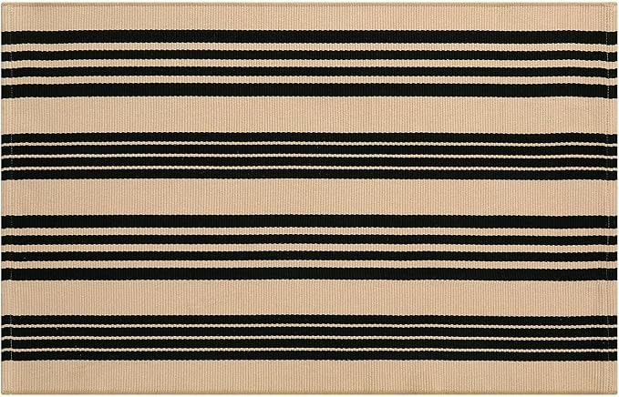 Black and Khaki Striped Rugs 2.3'x3.6', Washable Hand Woven Front Door Rug - Image 9