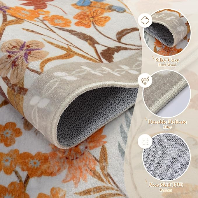 Wonnitar Floral Washable Area Rug 4x6 Halloween Rug, Non-Slip Soft Fall Rugs - Image 4
