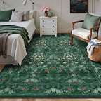 Green Boho Living Room 5x7 Area Rug, Floral Washable Vintage Distressed Rug - Image 5