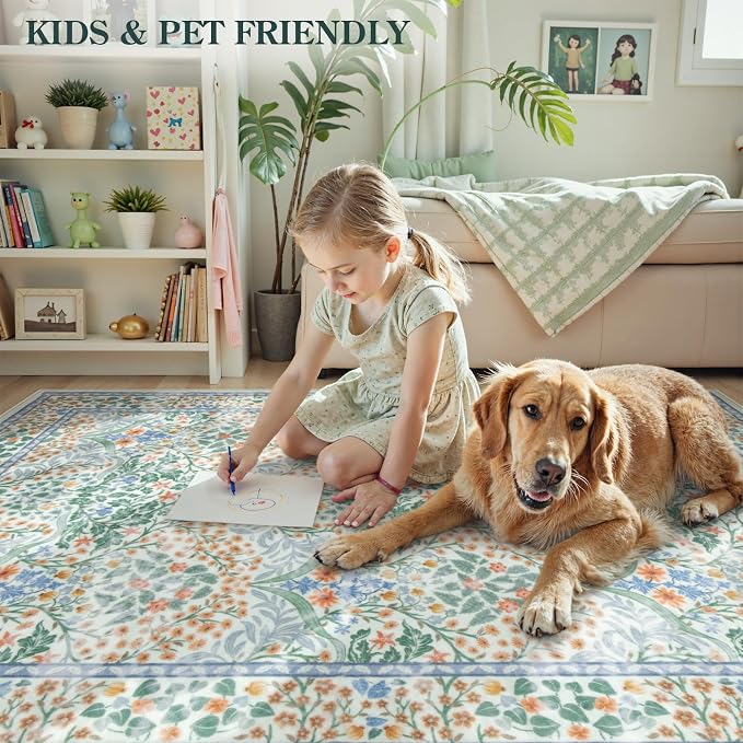 Lahome Floral Washable Rugs 8x10, Soft Green 8x10 Area Rugs - Image 5
