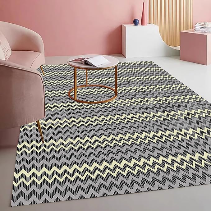 Modern Geometric Chevron Rug Industrial Wave Pattern in Layered Tones by Mamatong