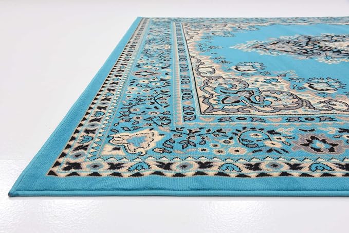 Unique Loom Reza Collection Traditional Persian Style Area Rug, Turquoise/Ivory - Image 6