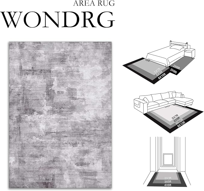 5x7 Washable Area Rug Grey Abstract Modern Living Room Bedroom Throw Rug Non - Image 7