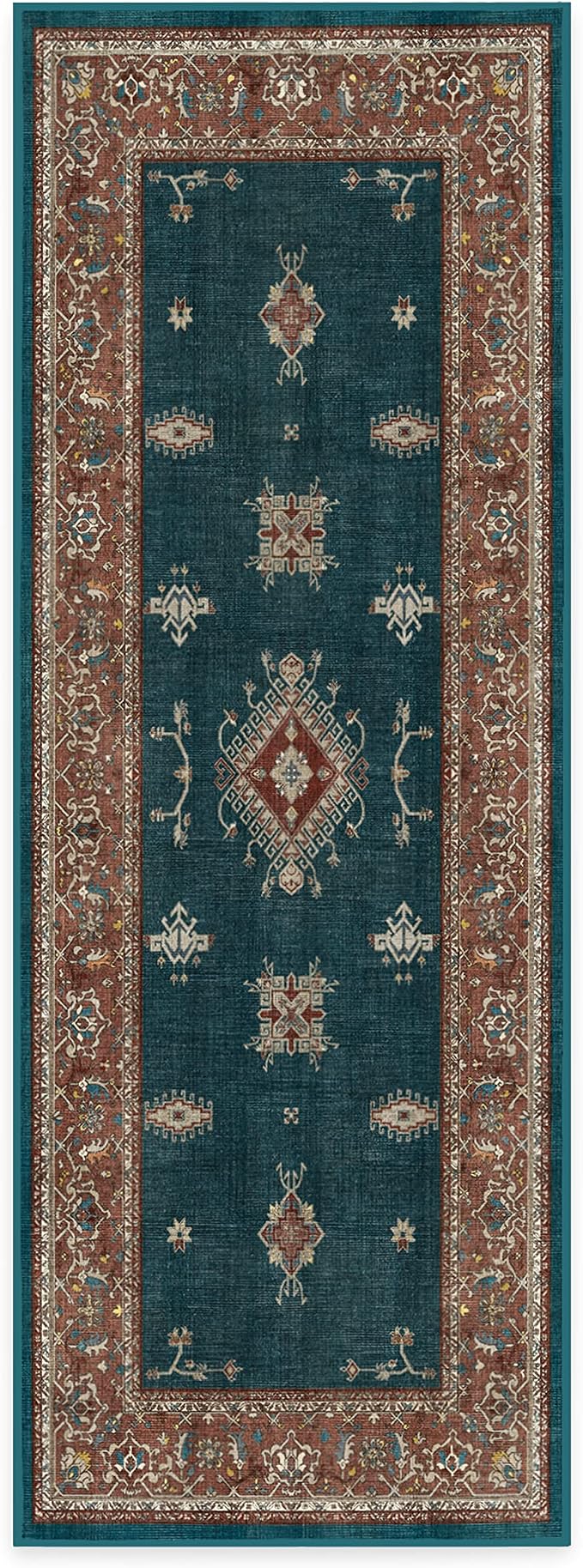 RUGGABLE Washable Vintage Runner Rug – Verena Teal Blue 2.5x7, Stain-Resistant by RUGGABLE