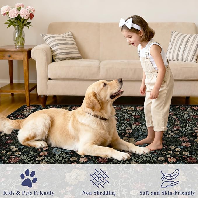 DUKINO 2x3 Entryway Rug, Floral Washable Area Rug - Image 3