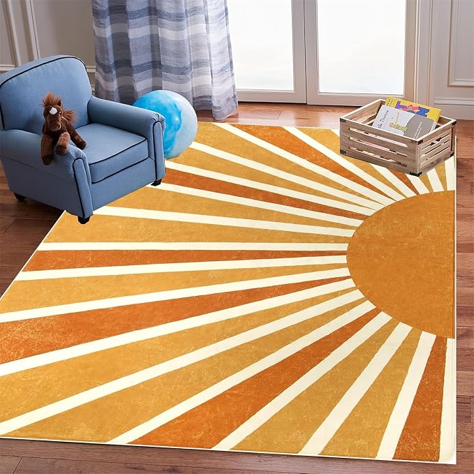 Rainbow Sun Area Rug, Boho Kids Room Area Rug, Living Room Decorative Rainbow - Image 3