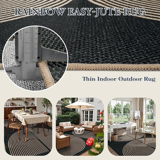 Lahome Modern Rainbow Easy Jute Outdoor Carpet, Washable Rugs 9x12 - Image 3