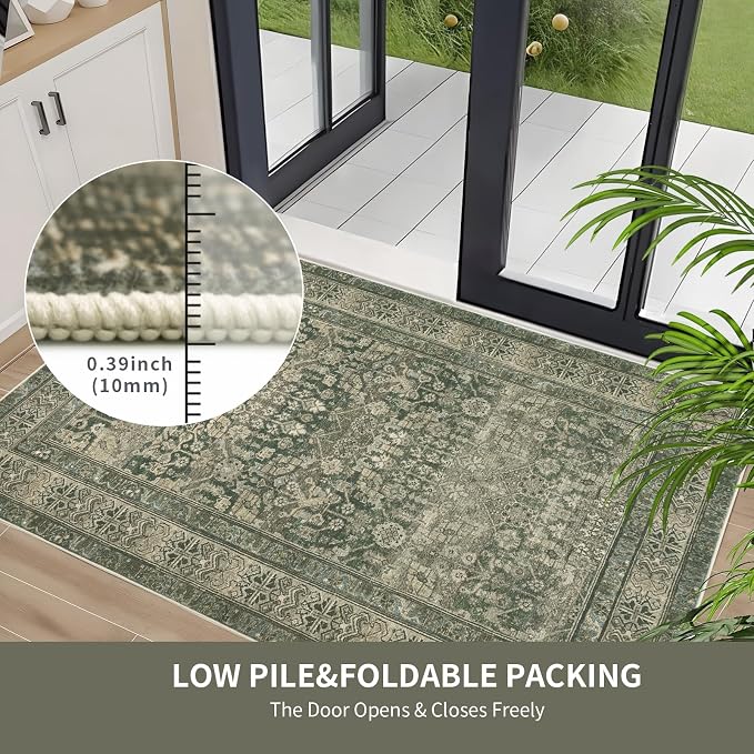 Vintage Washable Area Rug for Living Room, Low Pile 6x9 Non Slip Carpet - Image 6
