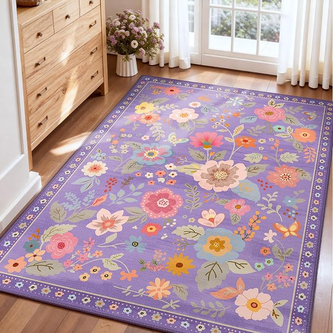 Floral 4x6 Area Rug Machine Washable Soft Print Boho Carpet Non Slip Doormat - Image 8