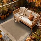 Moynesa Brown Striped Border Easy Jute Outdoor Indoor 5x7 Area Rugs - Image 2