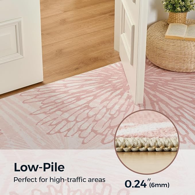 WITSHOCK Pink Rugs 6x8 for Bedroom Girls, Floral Modern Distress Print Pattern - Image 5